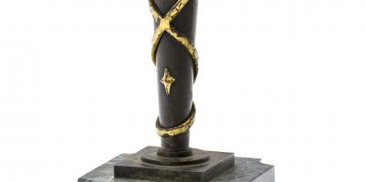 Gilbert Poillerat Gilbert Poillerat style gold leaf wrought iron table lampe with marble base