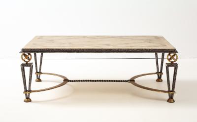 Gilbert Poillerat Inlaid Travertine Coffee Table in the style of Gilbert Poillerat France 1980