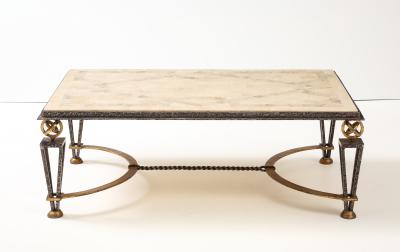 Gilbert Poillerat Inlaid Travertine Coffee Table in the style of Gilbert Poillerat France 1980