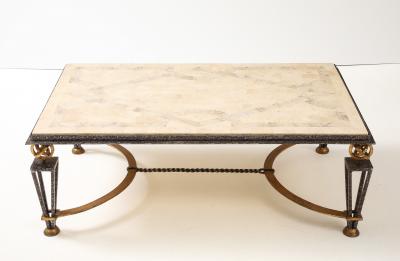 Gilbert Poillerat Inlaid Travertine Coffee Table in the style of Gilbert Poillerat France 1980