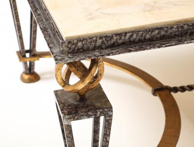 Gilbert Poillerat Inlaid Travertine Coffee Table in the style of Gilbert Poillerat France 1980