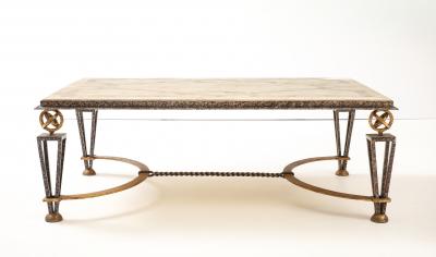 Gilbert Poillerat Inlaid Travertine Coffee Table in the style of Gilbert Poillerat France 1980