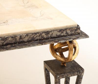Gilbert Poillerat Inlaid Travertine Coffee Table in the style of Gilbert Poillerat France 1980