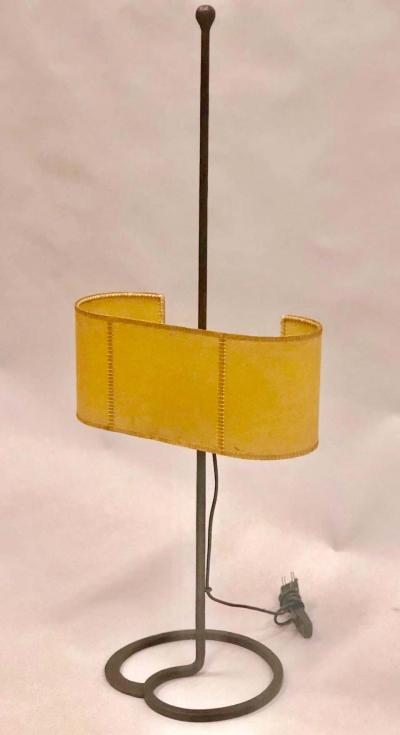 Gilbert Poillerat Midcentury Wrought Iron Parchment Table Lamps Attributed to Gilbert Poillerat