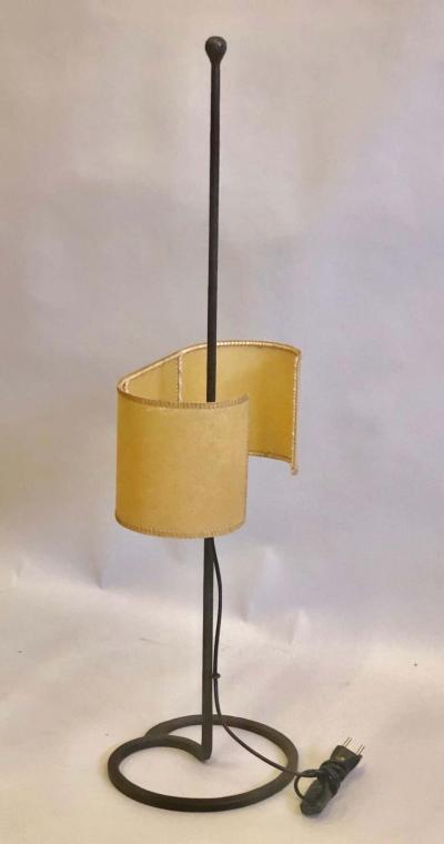 Gilbert Poillerat Midcentury Wrought Iron Parchment Table Lamps Attributed to Gilbert Poillerat