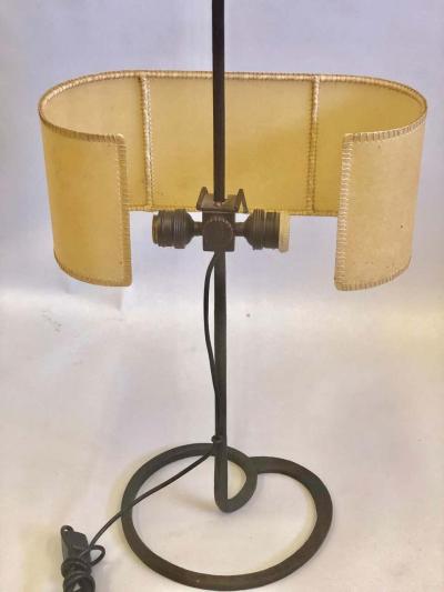 Gilbert Poillerat Midcentury Wrought Iron Parchment Table Lamps Attributed to Gilbert Poillerat