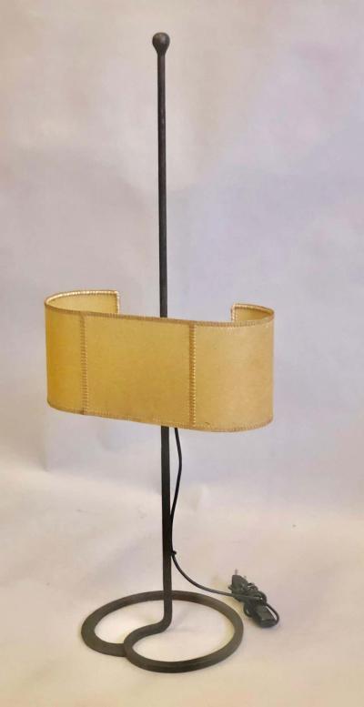 Gilbert Poillerat Midcentury Wrought Iron Parchment Table Lamps Attributed to Gilbert Poillerat