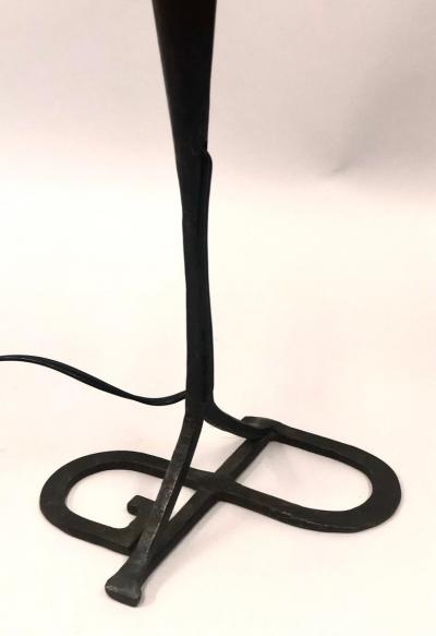 Gilbert Poillerat Midcentury Wrought Iron and Parchment Table Lamp Attributed Gilbert Poillerat