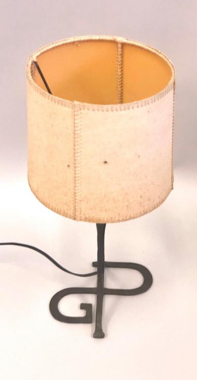 Gilbert Poillerat Midcentury Wrought Iron and Parchment Table Lamp Attributed Gilbert Poillerat