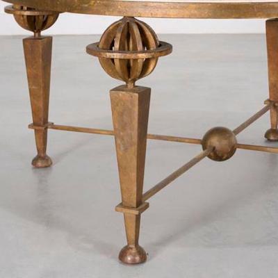 Gilbert Poillerat PAIR OF GILT IRON LOW TABLES ATTRIBUTED TO GILBERT POILLERAT