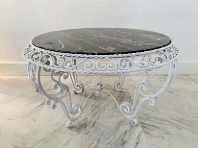 Gilbert Poillerat Painted Wrought Iron Marble Top Coffee Table in the Manner of Gilbert Poillerat
