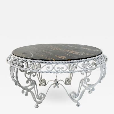 Gilbert Poillerat Painted Wrought Iron Marble Top Coffee Table in the Manner of Gilbert Poillerat