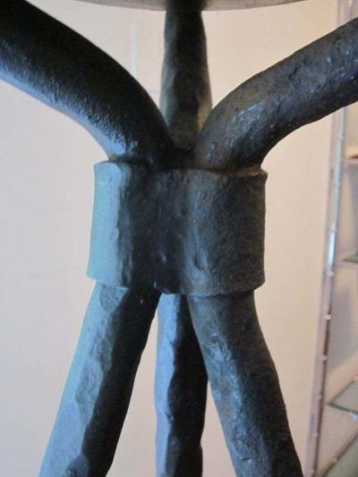 Gilbert Poillerat Pair French Modern Neoclassical Hammered Iron Torchiere Floor Lamp Poillerat