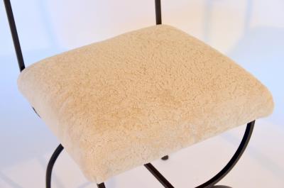 Gilbert Poillerat Pair of Chic Arcade Wrought Iron and Shearling Chairs by Design Fr res