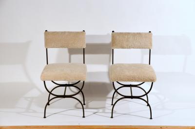 Gilbert Poillerat Pair of Chic Arcade Wrought Iron and Shearling Chairs by Design Fr res