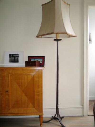 Gilbert Poillerat Pair of French 1940s Hand Hammered Iron Floor Lamps
