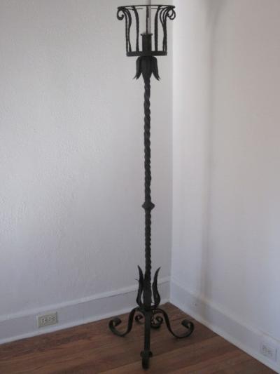 Gilbert Poillerat Pair of French Art Deco Wrought Iron Floor Lamps Torchieres Gilbert Poillerat