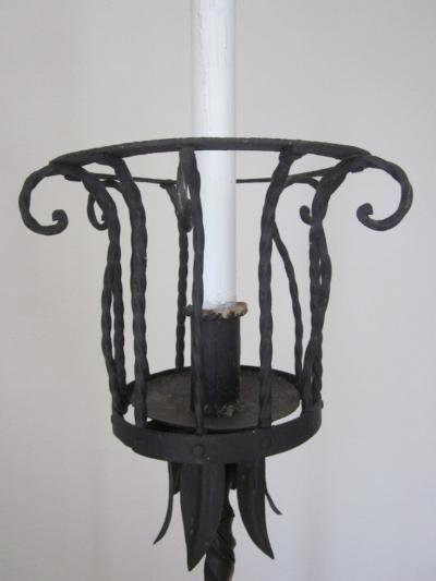 Gilbert Poillerat Pair of French Art Deco Wrought Iron Floor Lamps Torchieres Gilbert Poillerat