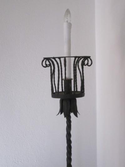 Gilbert Poillerat Pair of French Art Deco Wrought Iron Floor Lamps Torchieres Gilbert Poillerat