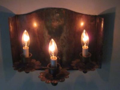 Gilbert Poillerat Pair of French Mid Century Modern Copper Iron Sconces Gilbert Poillerat 1940