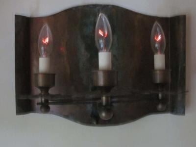 Gilbert Poillerat Pair of French Mid Century Modern Copper Iron Sconces Gilbert Poillerat 1940