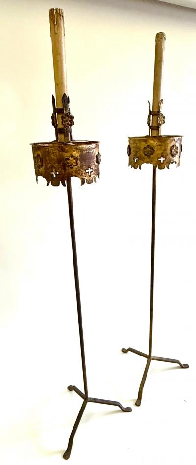 Gilbert Poillerat Pair of French Modern Neoclassical Gilt Iron Floor Lamps Gilbert Poillerat 1940