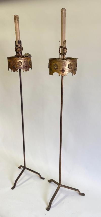 Gilbert Poillerat Pair of French Modern Neoclassical Gilt Iron Floor Lamps Gilbert Poillerat 1940