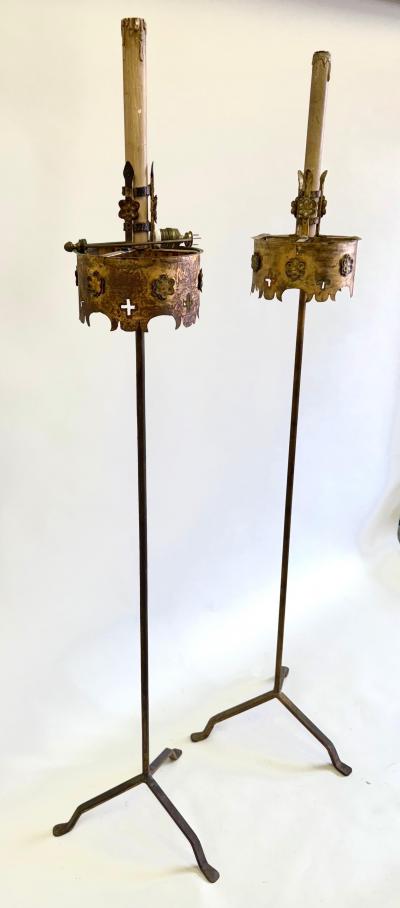 Gilbert Poillerat Pair of French Modern Neoclassical Gilt Iron Floor Lamps Gilbert Poillerat 1940