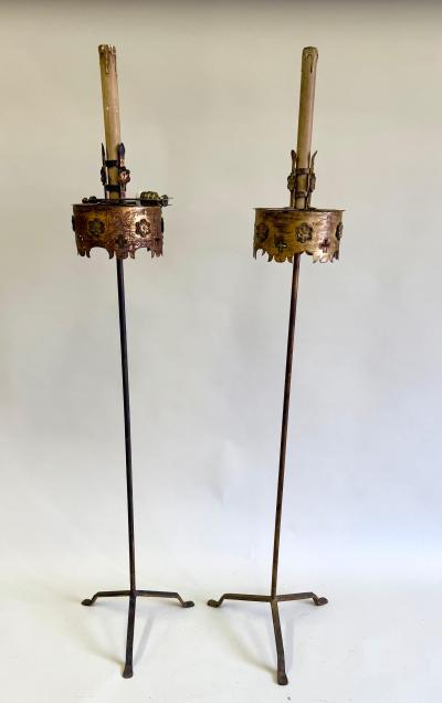 Gilbert Poillerat Pair of French Modern Neoclassical Gilt Iron Floor Lamps Gilbert Poillerat 1940