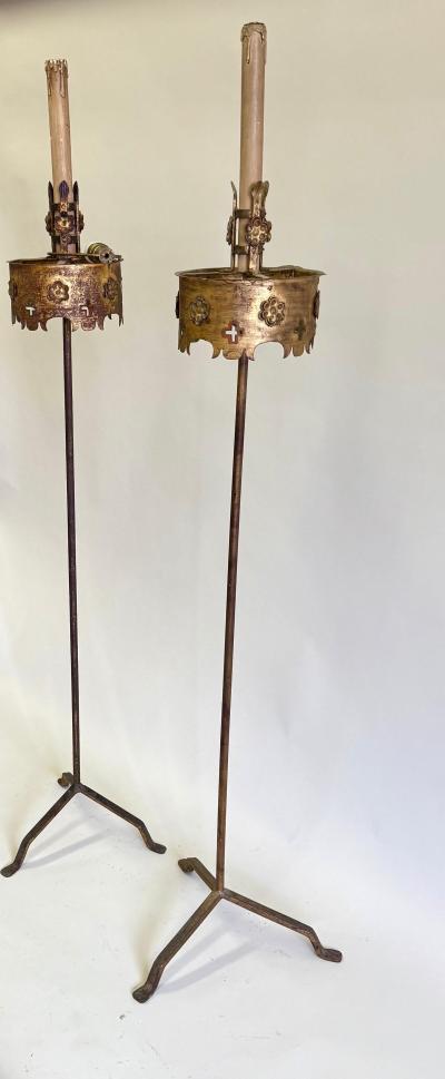 Gilbert Poillerat Pair of French Modern Neoclassical Gilt Iron Floor Lamps Gilbert Poillerat 1940