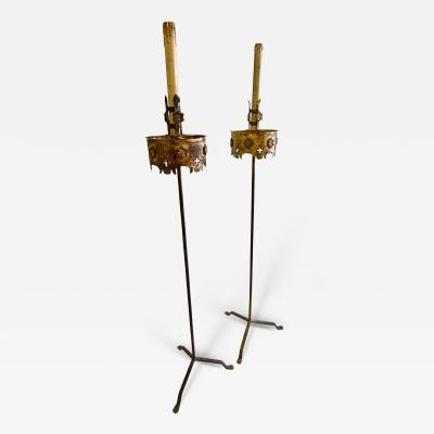 Gilbert Poillerat Pair of French Modern Neoclassical Gilt Iron Floor Lamps Gilbert Poillerat 1940