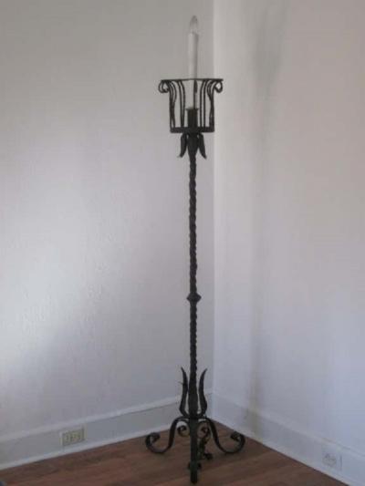 Gilbert Poillerat Pair of French Wrought Iron Floor Lamps Torchieres Attr to Gilbert Poillerat