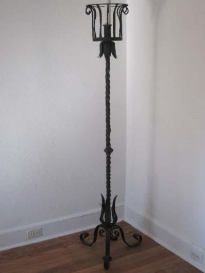 Gilbert Poillerat Pair of French Wrought Iron Floor Lamps Torchieres Attr to Gilbert Poillerat