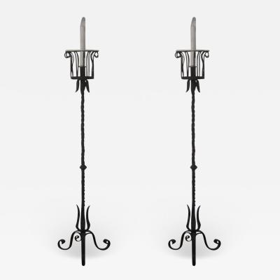 Gilbert Poillerat Pair of French Wrought Iron Floor Lamps Torchieres Attr to Gilbert Poillerat