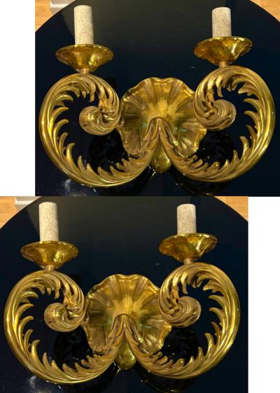 Gilbert Poillerat Style of Poillerat pair of solid gold bronze neo classic sconces