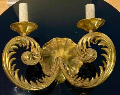 Gilbert Poillerat Style of Poillerat pair of solid gold bronze neo classic sconces