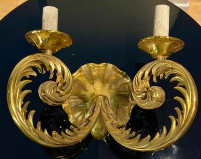Gilbert Poillerat Style of Poillerat pair of solid gold bronze neo classic sconces