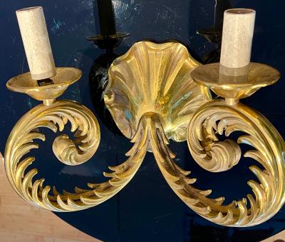 Gilbert Poillerat Style of Poillerat pair of solid gold bronze neo classic sconces