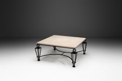 Gilbert Poillerat Travertine Coffee Table in the manner of Gilbert Poillerat Europe ca 1980s