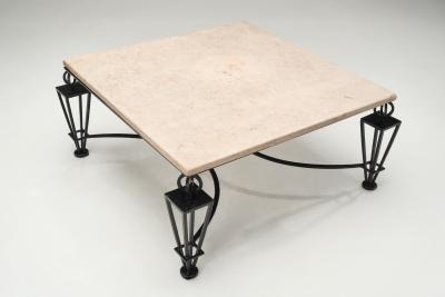 Gilbert Poillerat Travertine Coffee Table in the manner of Gilbert Poillerat Europe ca 1980s