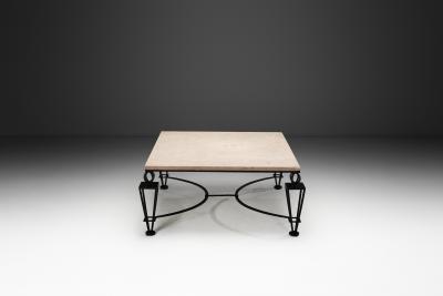 Gilbert Poillerat Travertine Coffee Table in the manner of Gilbert Poillerat Europe ca 1980s