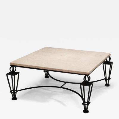 Gilbert Poillerat Travertine Coffee Table in the manner of Gilbert Poillerat Europe ca 1980s