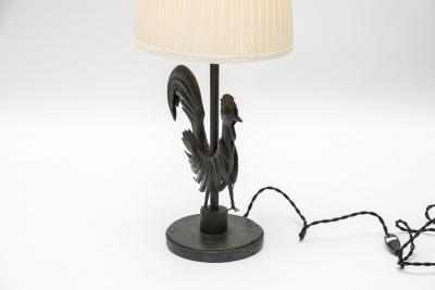 Gilbert Poillerat Wrought Iron rooster table lamp in the style of Gilbert Poillerat