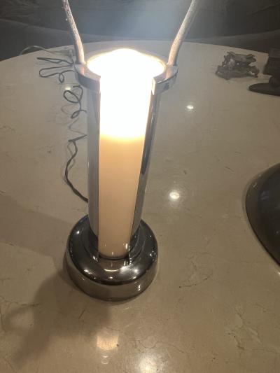 Gilbert Rohde ART DECO CHROME AND CUSTARD GLASS LAMP BY GILBERT ROHDE