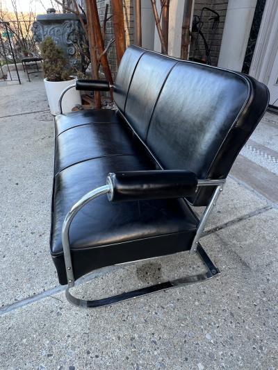 Gilbert Rohde ART DECO GILBERT ROHDE CHROME BAND AND BLACK LEATHER SETTEE