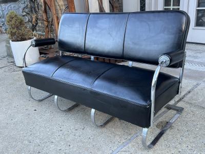 Gilbert Rohde ART DECO GILBERT ROHDE CHROME BAND AND BLACK LEATHER SETTEE