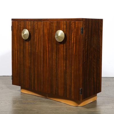 Gilbert Rohde Art Deco Brass Pulls Leather Wrapped Base Paldao Wood Cabinet by Gilbert Rohde