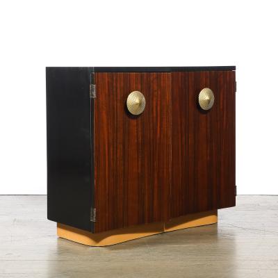 Gilbert Rohde Art Deco Brass Pulls Leather Wrapped Base Paldao Wood Cabinet by Gilbert Rohde
