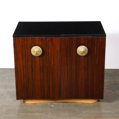 Gilbert Rohde Art Deco Brass Pulls Leather Wrapped Base Paldao Wood Cabinet by Gilbert Rohde
