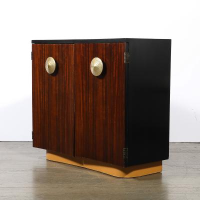Gilbert Rohde Art Deco Brass Pulls Leather Wrapped Base Paldao Wood Cabinet by Gilbert Rohde